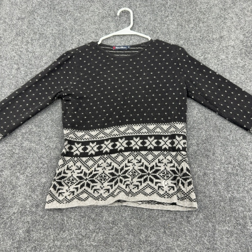 Conte of Florence Sweater Womens S Black Wool Fair Isle Snowflake Preppy Italy